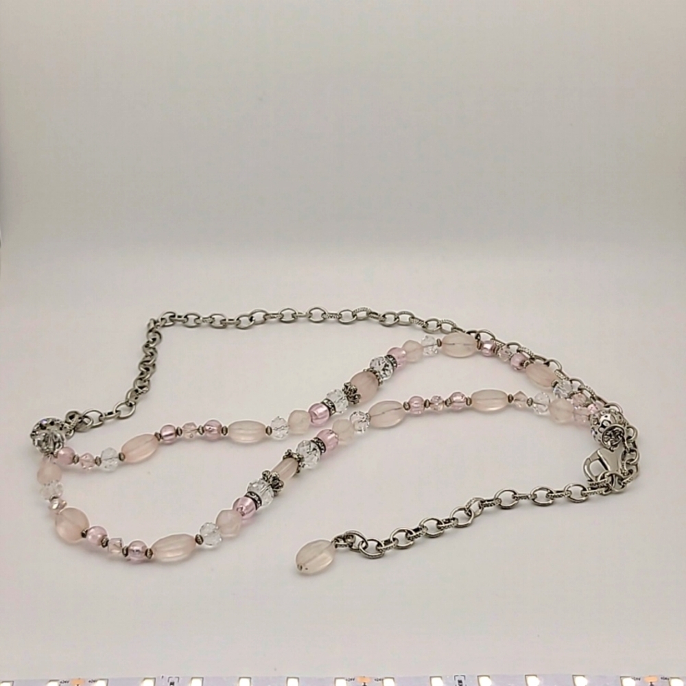 Small Pink and Clear Rhinestone and Silver Tone Paperclip Chain Belt